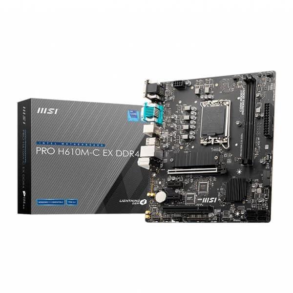 MSI PRO H610M-C EX DDR4 Motherboard, Micro-ATX - Support Intel Core 14Th/ 13Th/ 12Th Gen Processors, LGA 1700 - DDR4 Memory Boost 3200Mhz/MAX, Pcie 4.0 X16 Slot, M.2 Gen3 Slot